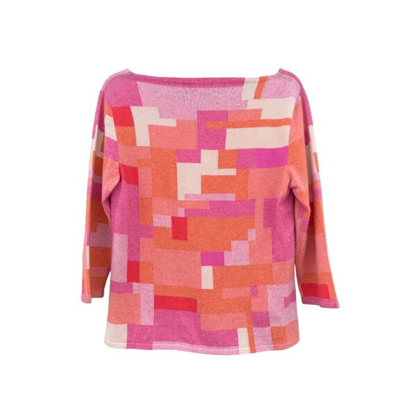 Y2K Cashmere Top L Color Block Boat Neck Quarter Sleeve Mod Playful Minimalist - Picture 4 of 5